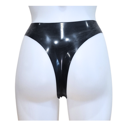 Black high waisted, high leg cut thong knickers/panties - Back view