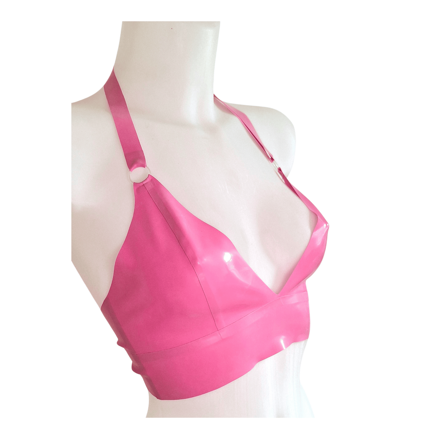Bubblegum Pink Latex Longline Bra Top, Knickers & Skater Skirt Set