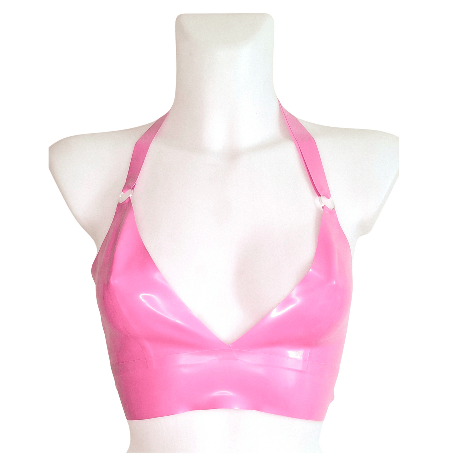 Bubblegum Pink Latex Longline Bra Top, Knickers & Skater Skirt Set