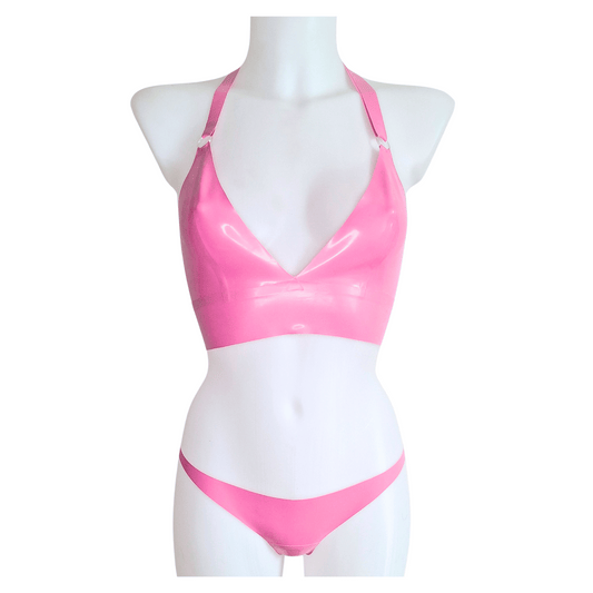 Latex Longline Bra Top, Knickers & Skater Skirt Set