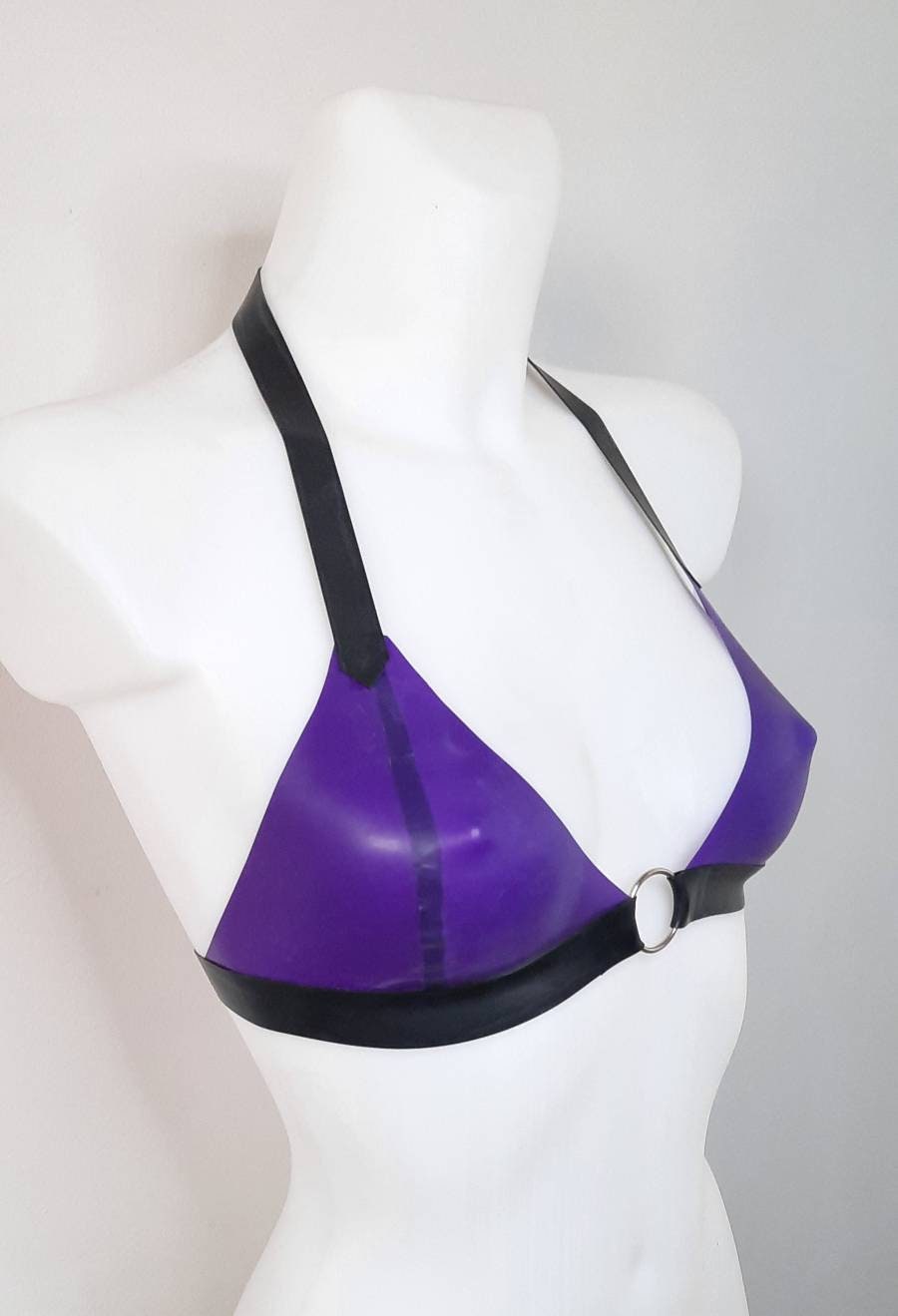 Transparent Mauve Purple Latex O Ring Bralette Soft Bra Top Rubber Bra