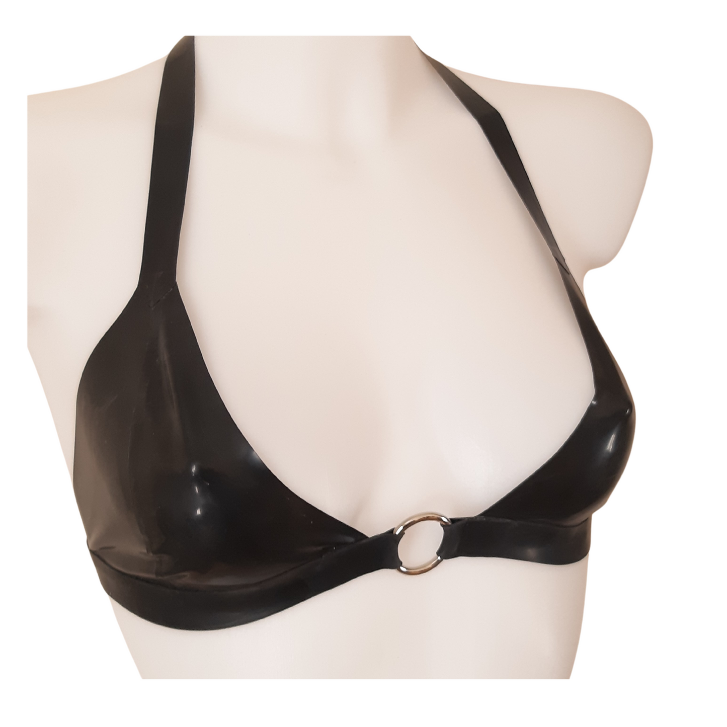 Ready To Ship - 32A/B - Black Latex O Ring Bralette Soft Bra Top Rubber Bra