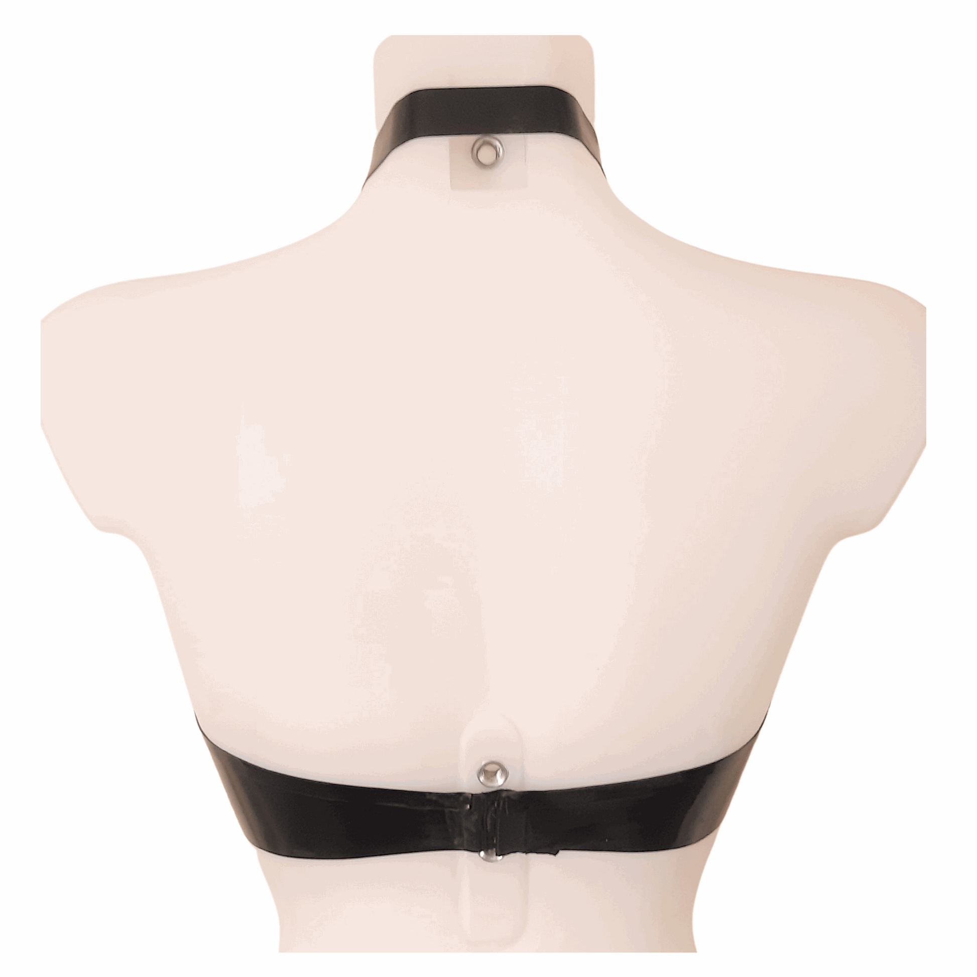 Black Latex Open Cup Harness Bra Top Choker Harness