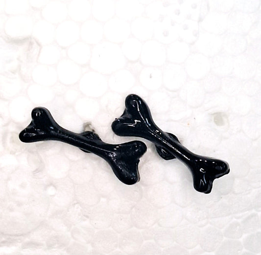 Black or Silver Mini Bone Earrings