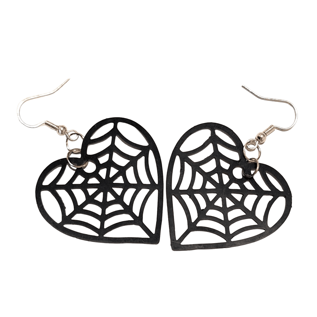 Black Latex Lasercut Web Heart earrings