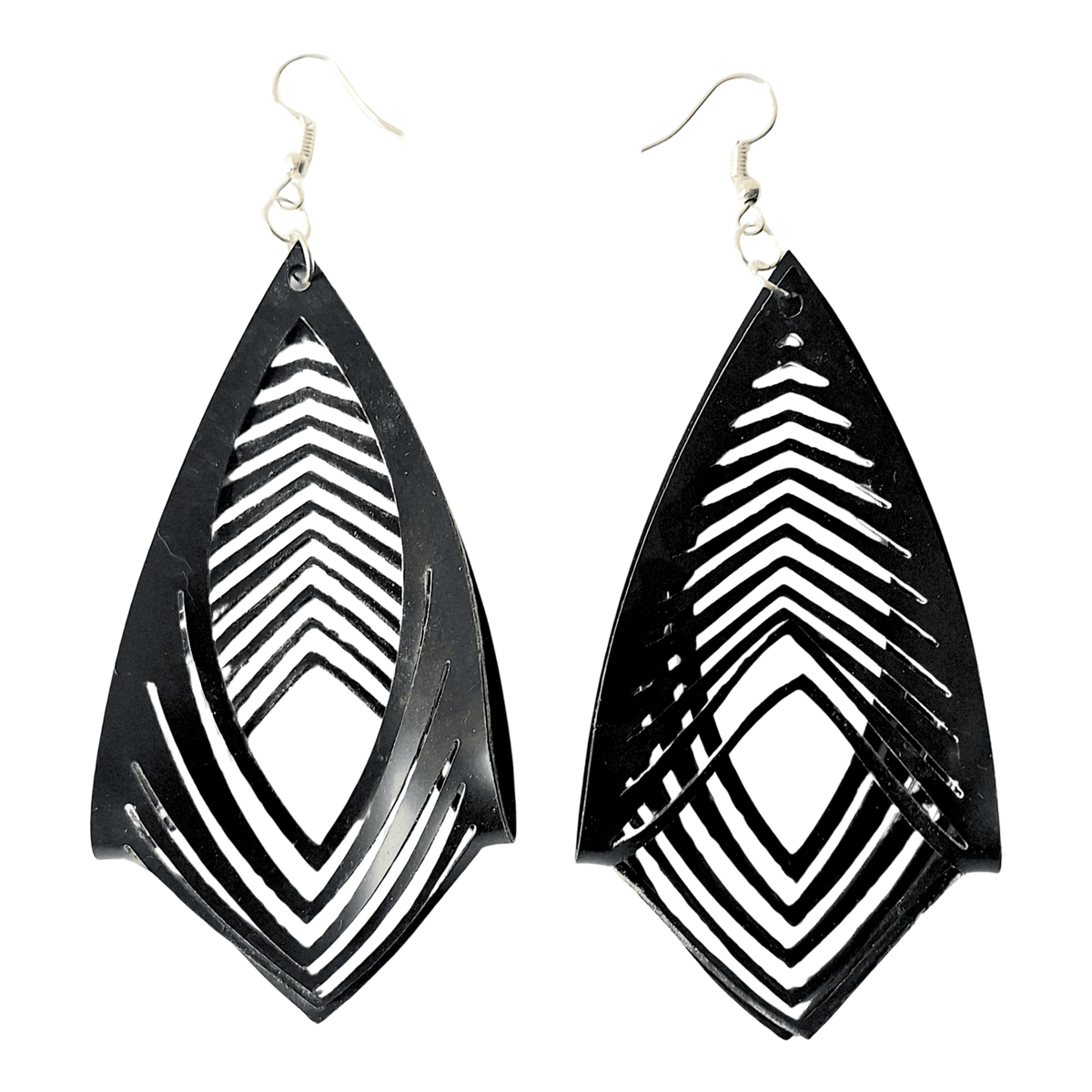 Black Laser Cut Latex Oval Twist Drop Earrings