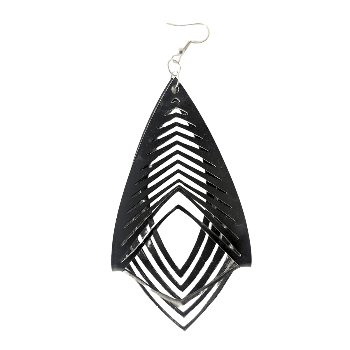Black Laser Cut Latex Oval Twist Drop Earrings