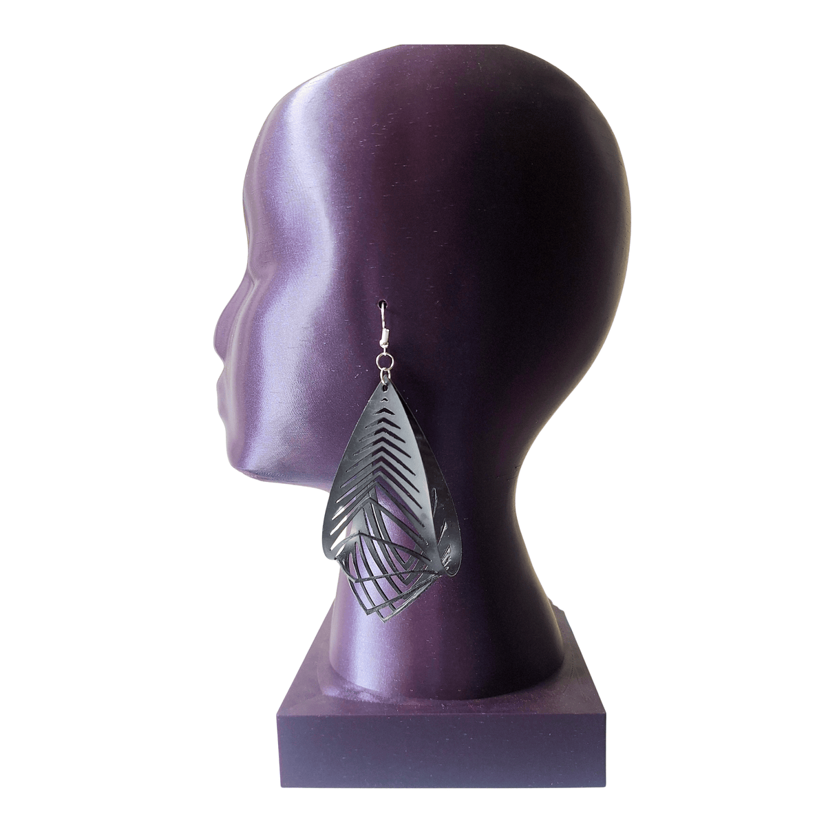 Black Laser Cut Latex Oval Twist Drop Earrings