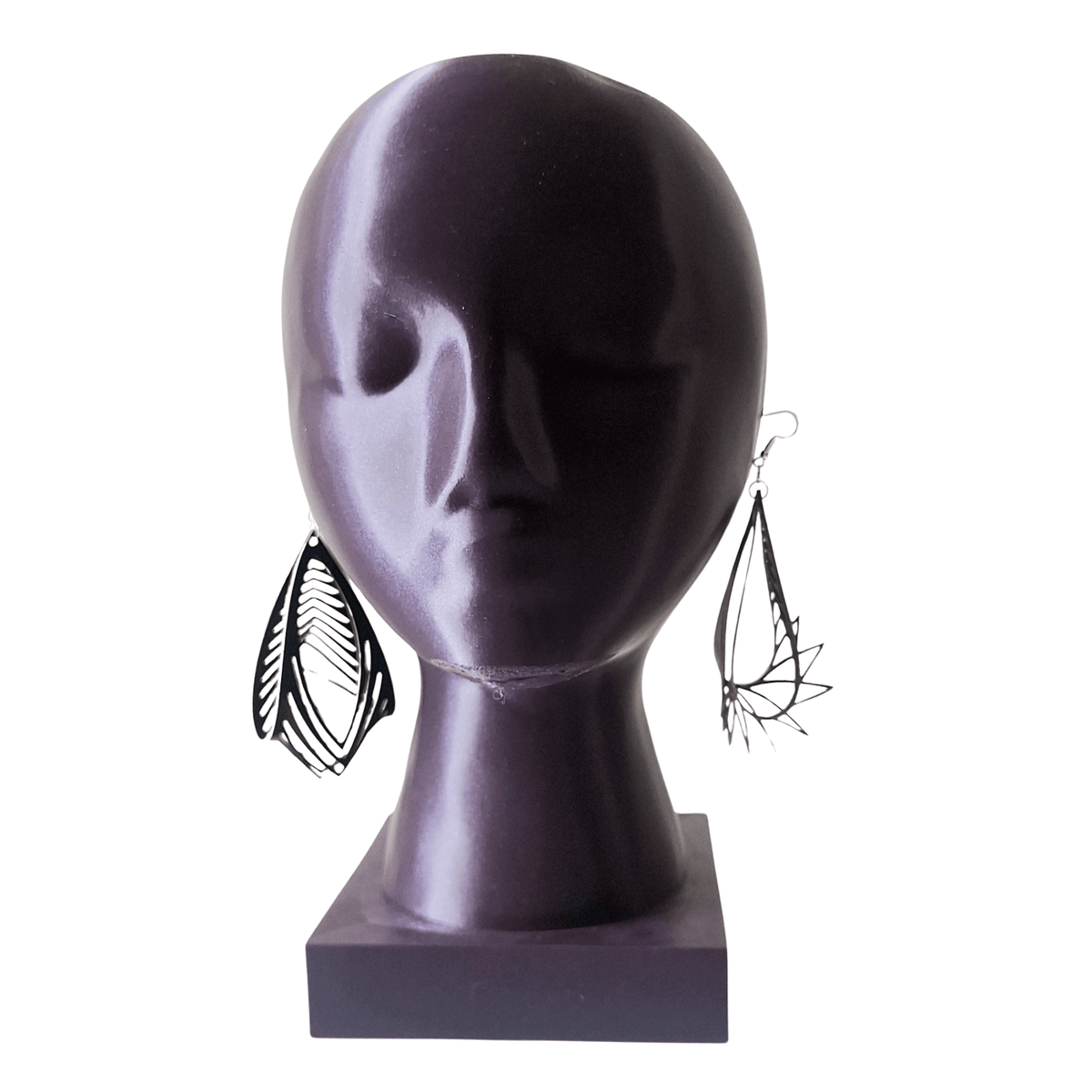 Black Laser Cut Latex Oval Twist Drop Earrings