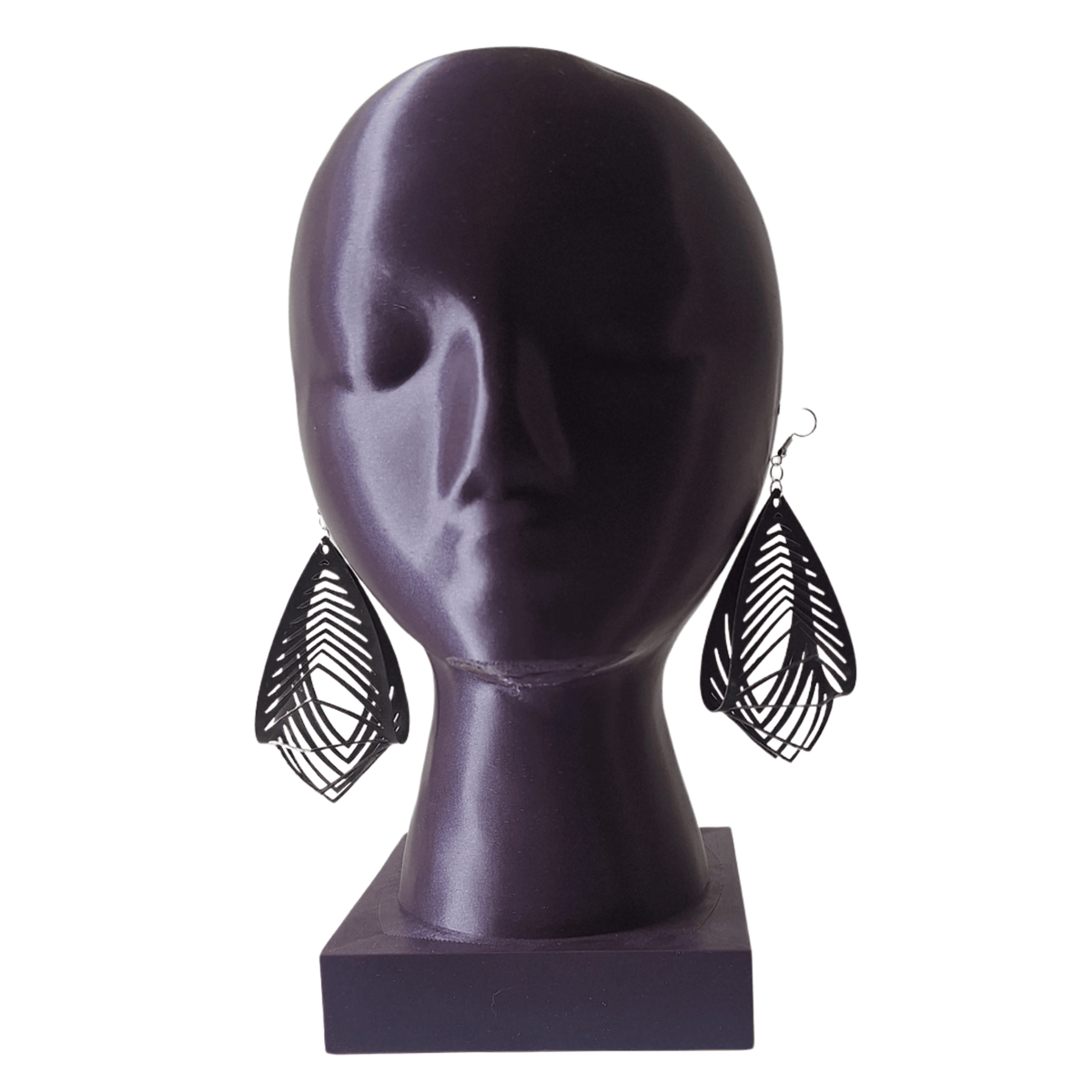 Black Laser Cut Latex Oval Twist Drop Earrings