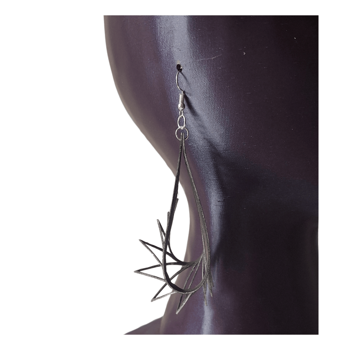 Black Laser Cut Latex Oval Twist Drop Earrings