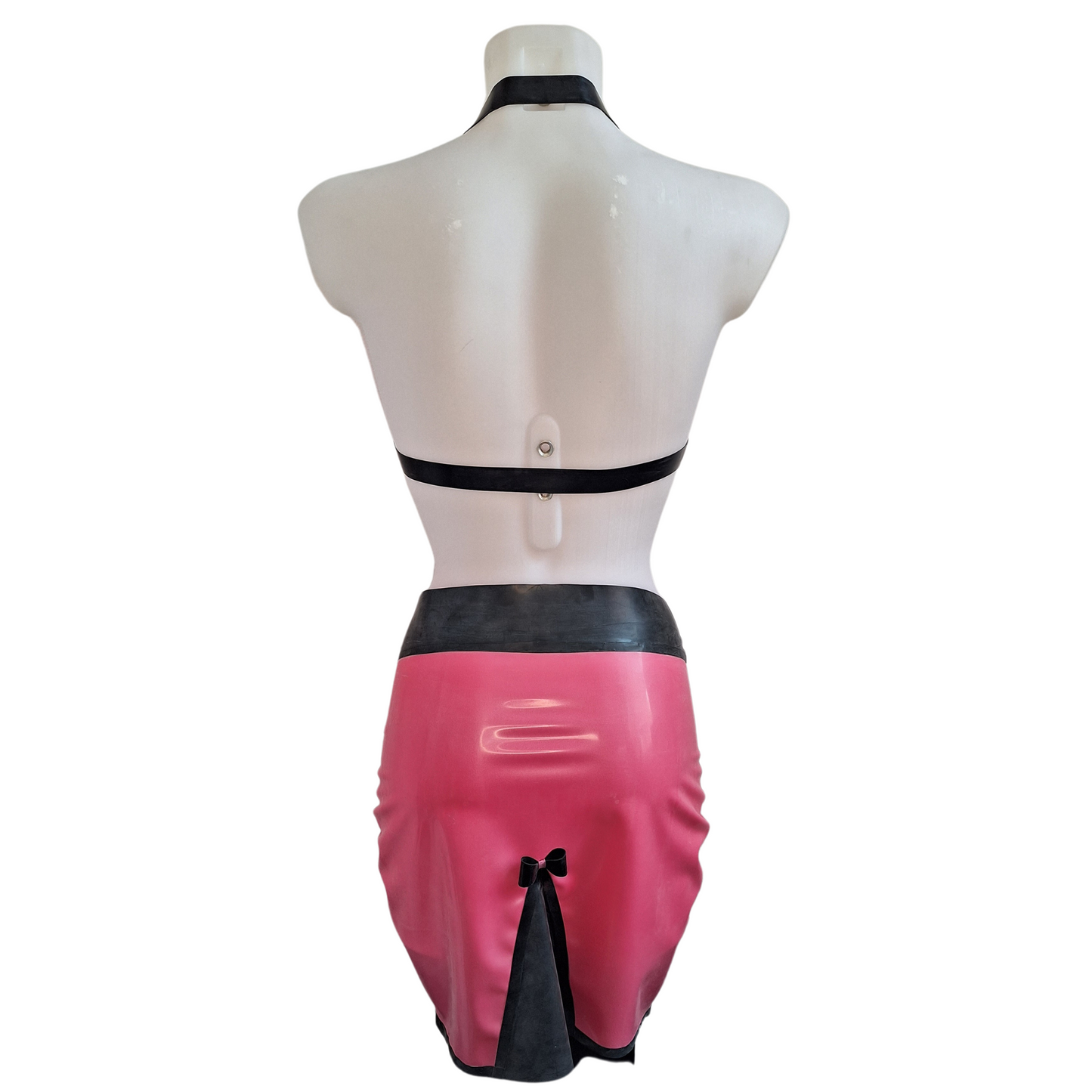 Metallic Fuchsia Pink & Black Latex Kick Flare Pencil Skirt