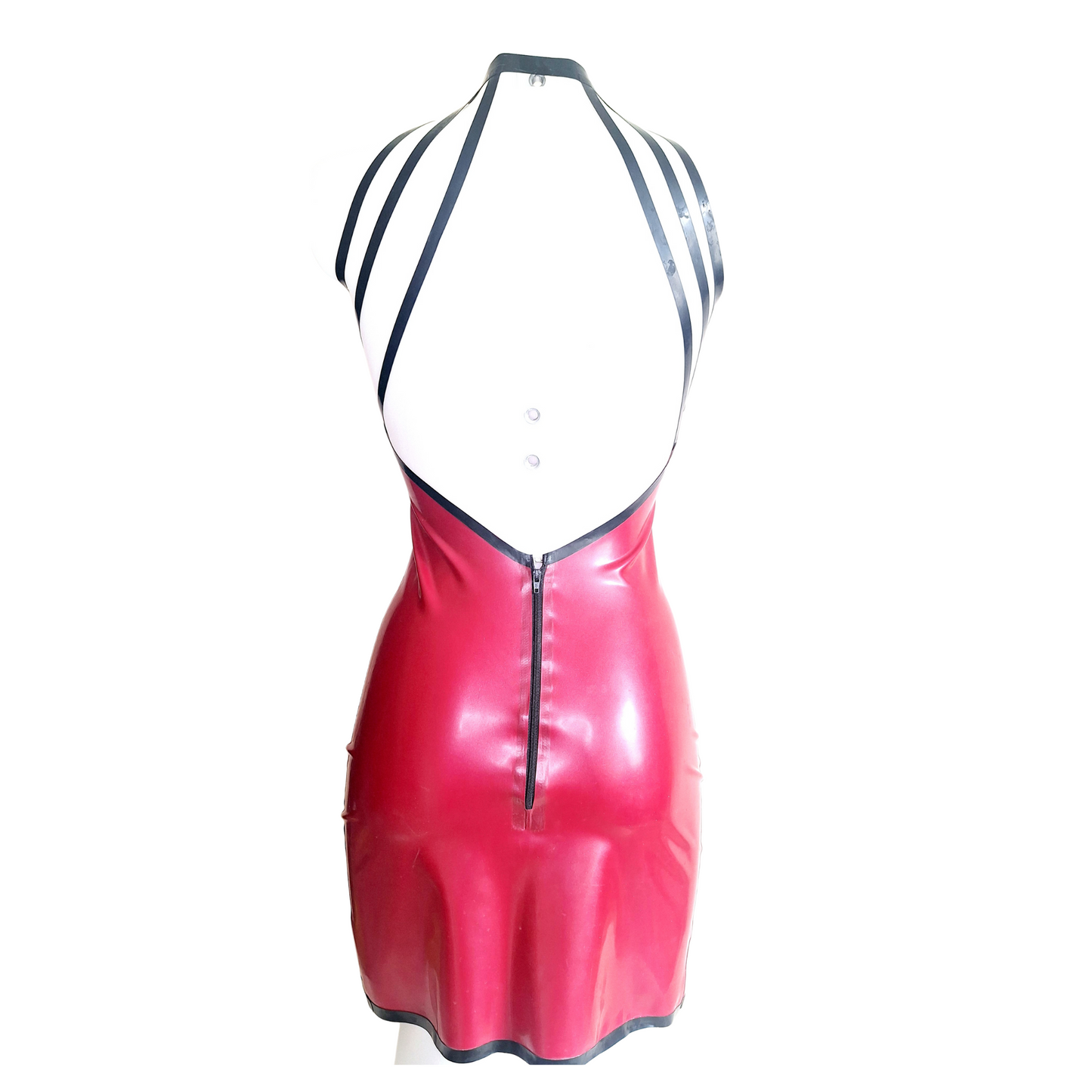 Latex Lace Trimmed Open Cup, Strappy Latex Mini Dress