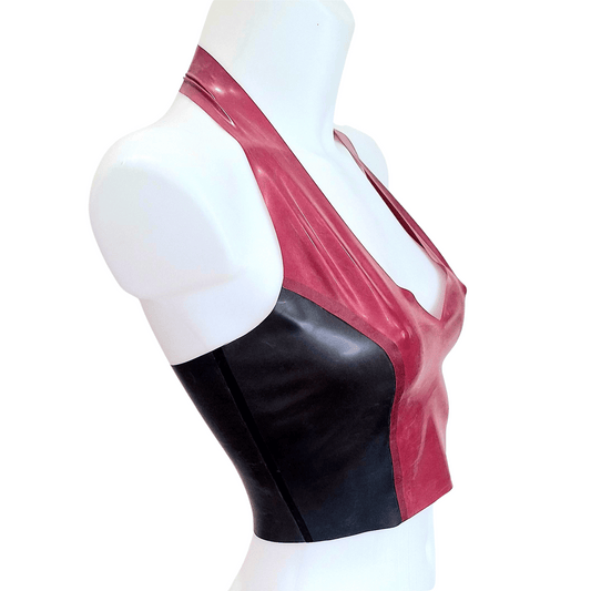 Ready to Ship Metallic Red & Black Latex Halter Neck Crop Top