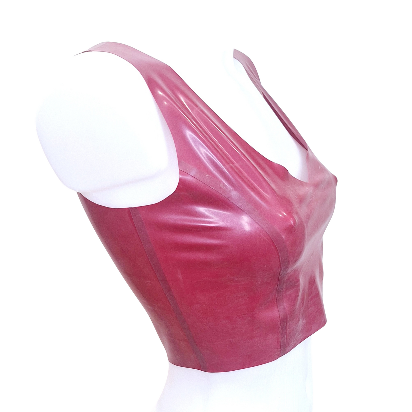 READY to SHIP Sample - Size M - Metallic Red Latex V Neck Crop Top