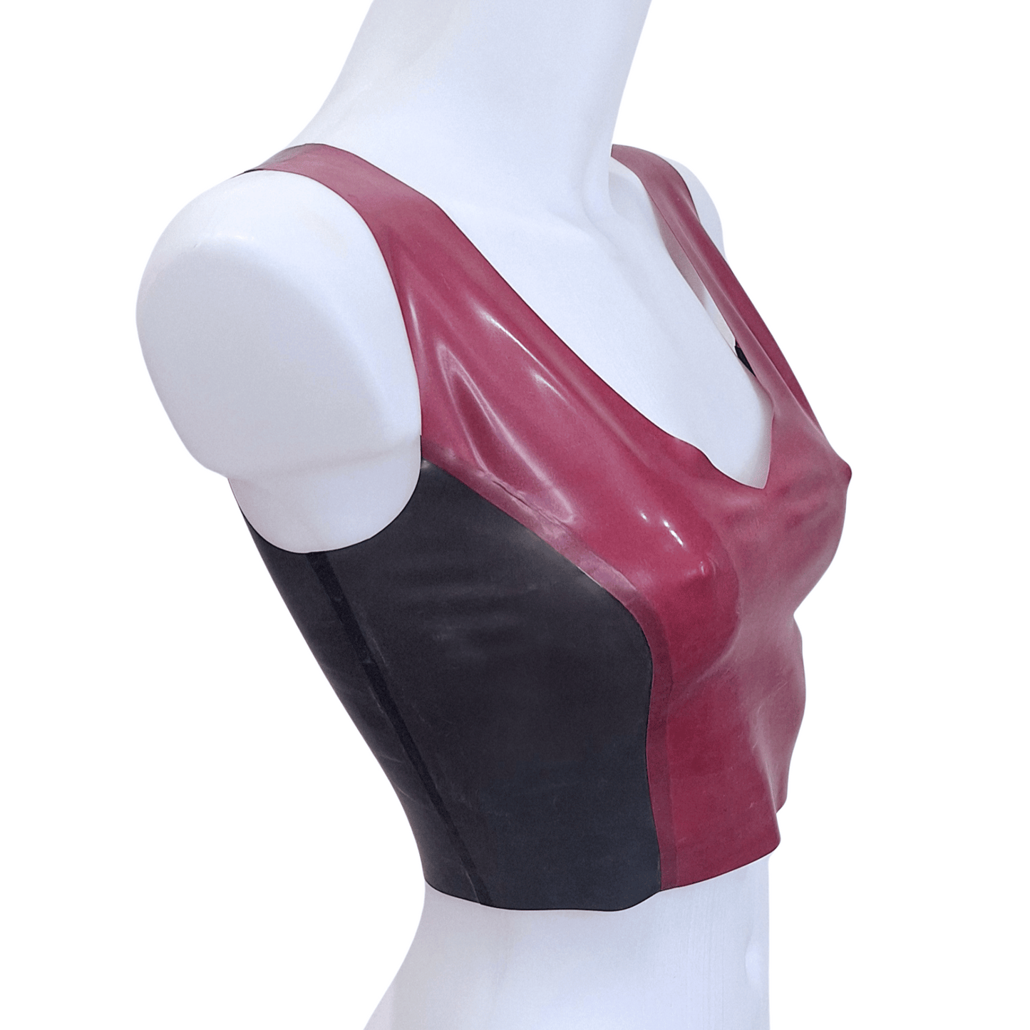 READY to SHIP -Size M - Metallic Red & Transparent Black Latex V Neck Crop Top