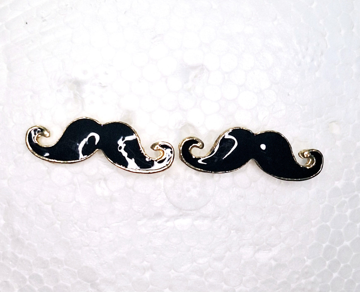 Mini Gold & Black Mini Moustache Earring Studs