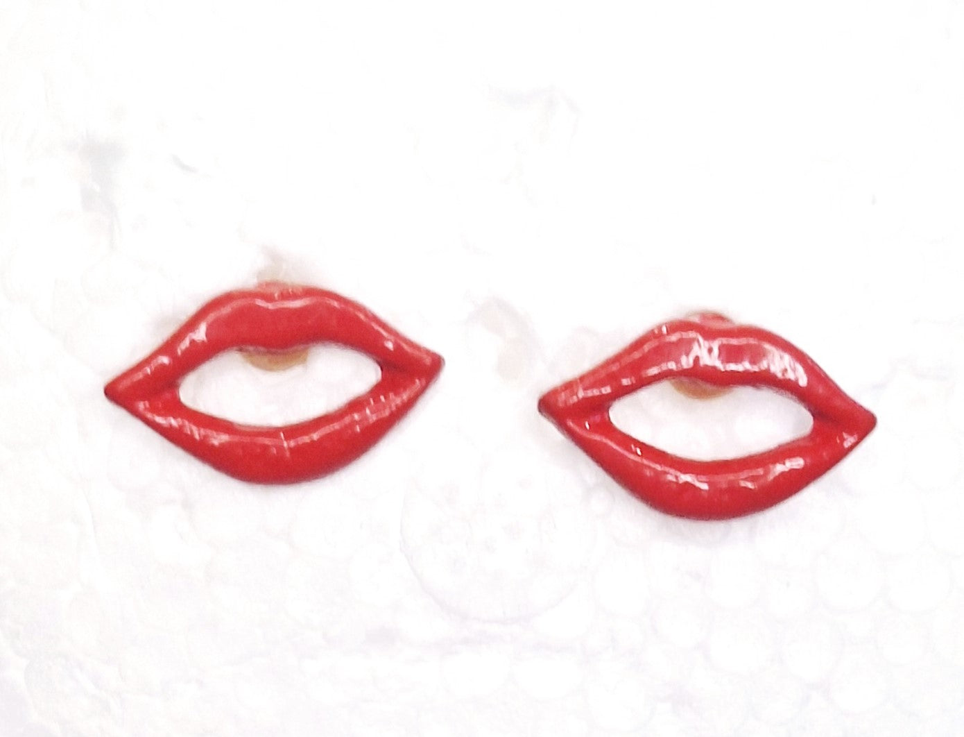 Mini Red Enamel Lip Earring