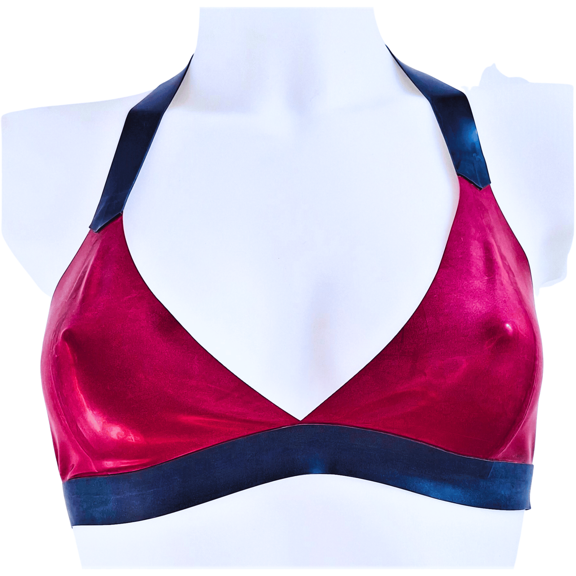 Plum  Latex Bikini Bralette - Thick 1.05mm band and strap, cups joining in center. Halter Strap