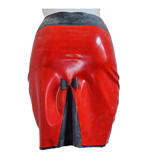 Red & Black Latex Kick Flare Pencil Skirt