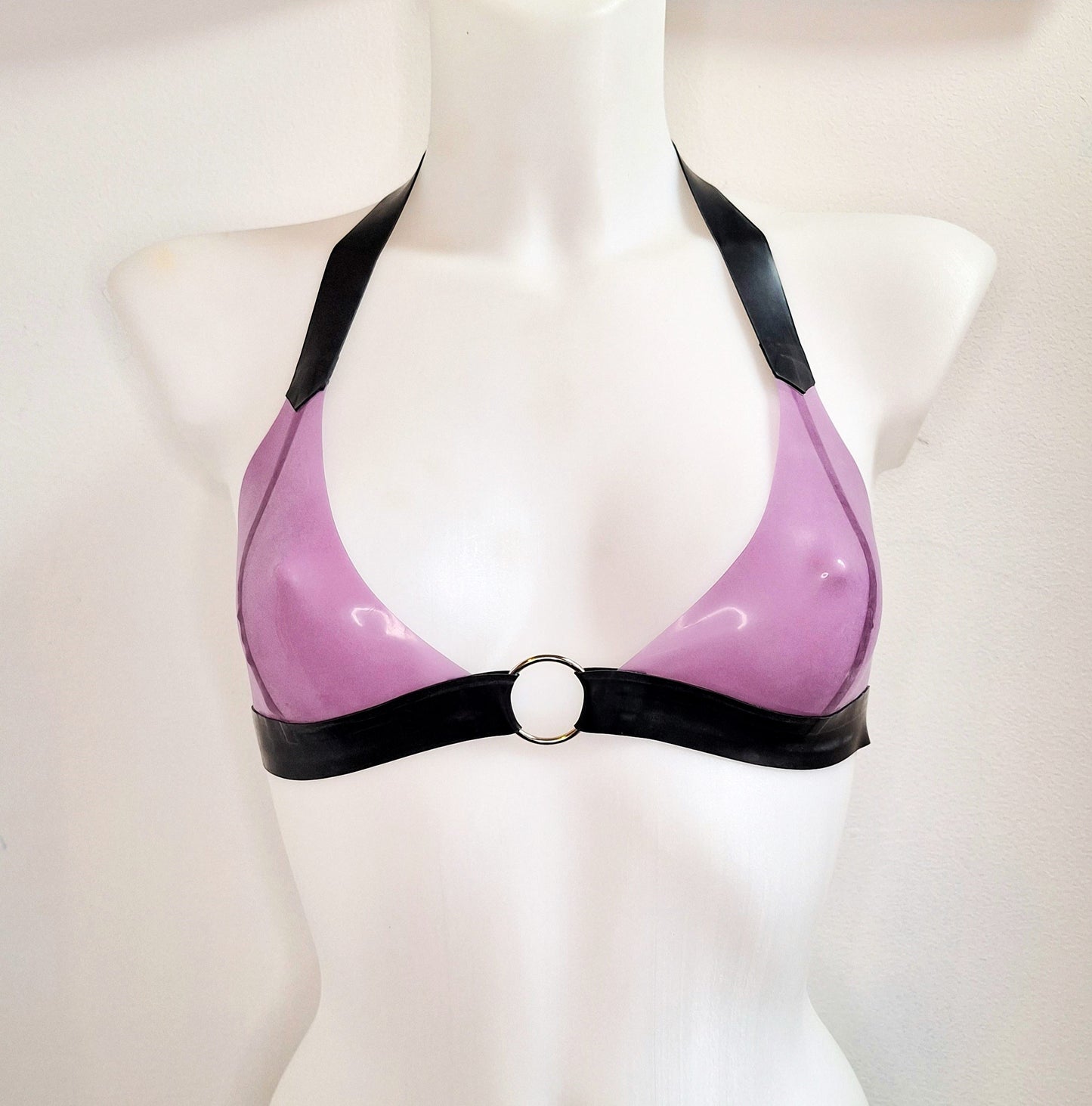 CUSTOM SIZE Black Latex O Ring Bralette Soft cup Bra STANDARD COLOURS