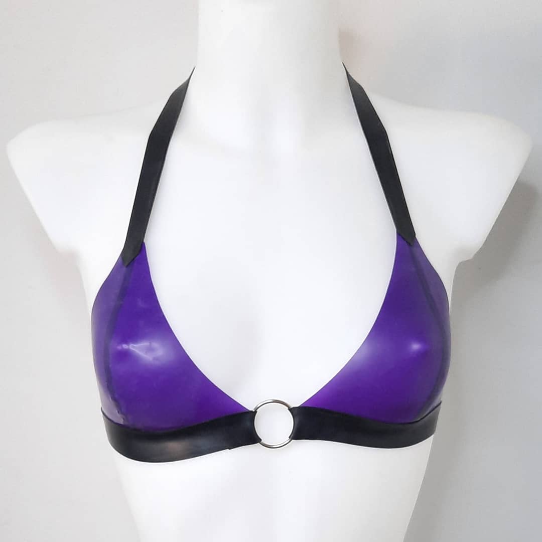 CUSTOM SIZE Black Latex O Ring Bralette Soft cup Bra STANDARD COLOURS