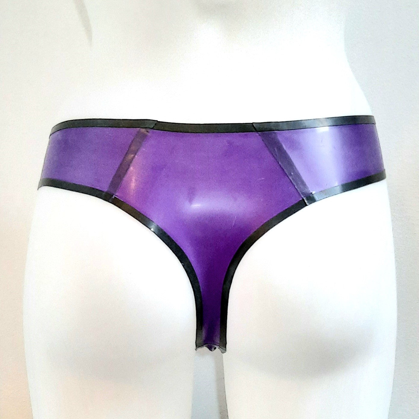 Semi Transparent Mauve Purple Latex O Ring Bra & Panties Set