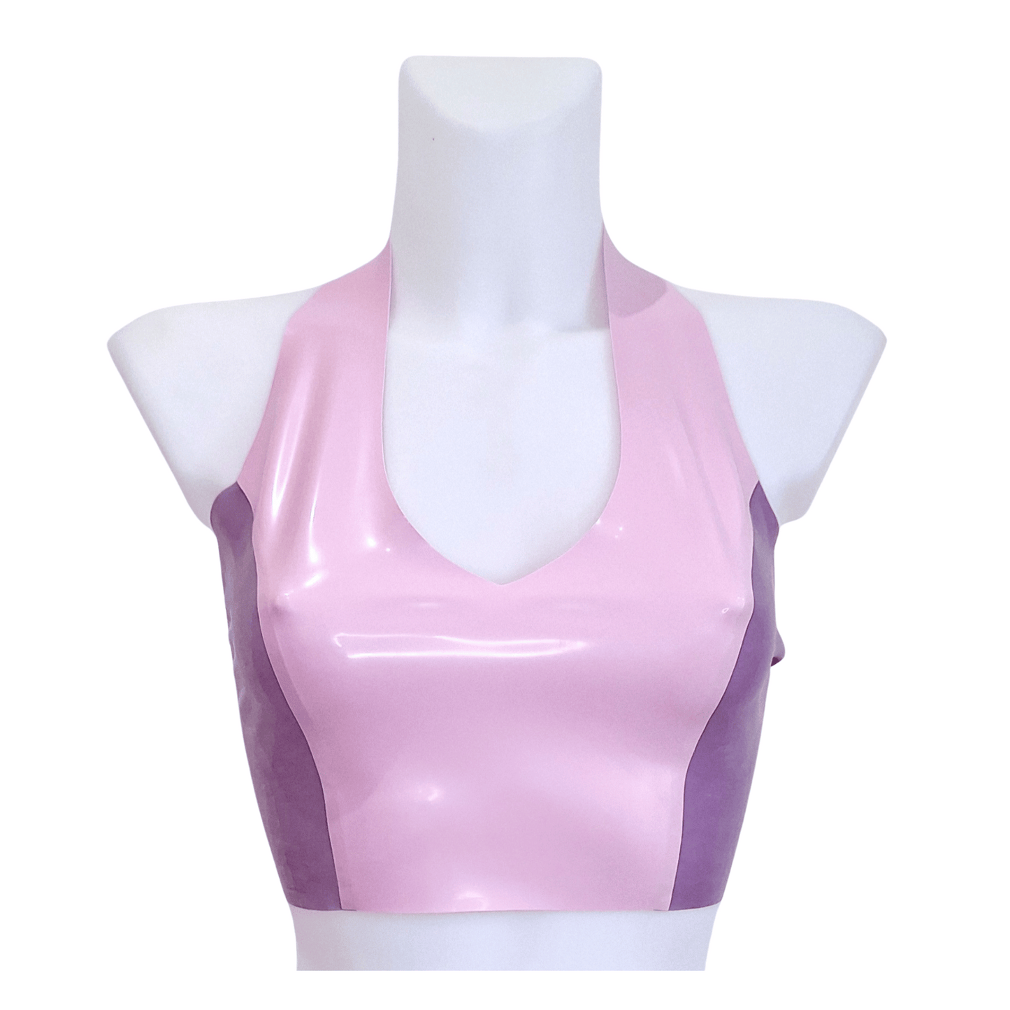 Two Colour Latex Halter Neck Crop Top