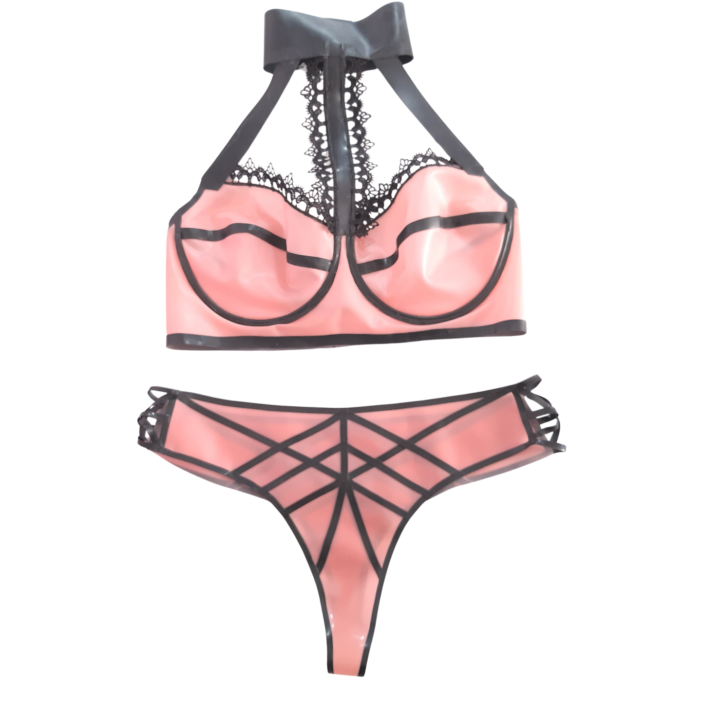 Latex & Lace Choker Harness Bra Top