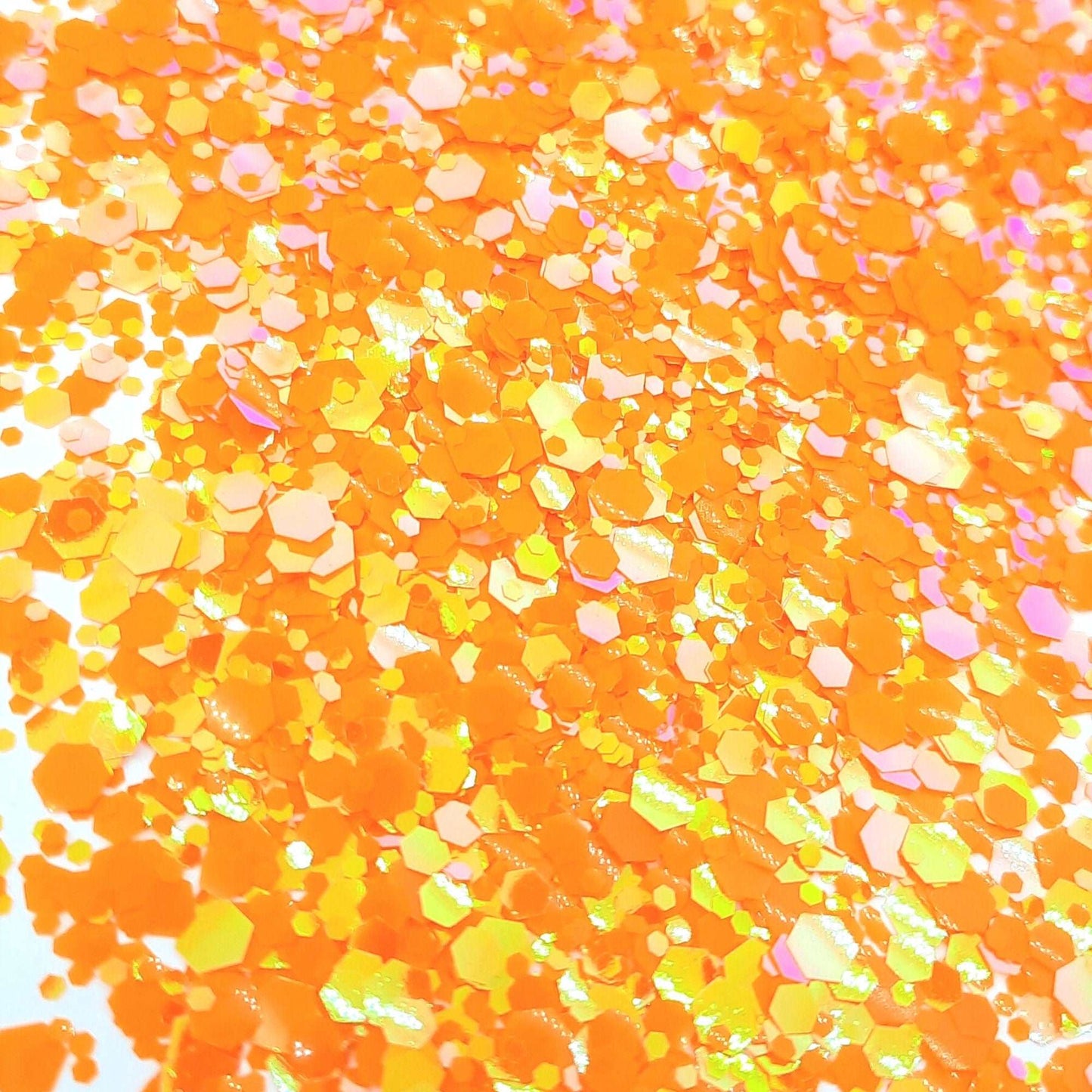 Orange iridescent cosmetic mixed size glitter