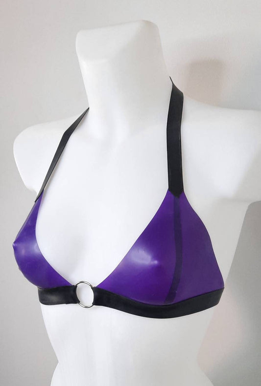Transparent Mauve Purple Latex O Ring Bralette Soft Bra Top Rubber Bra