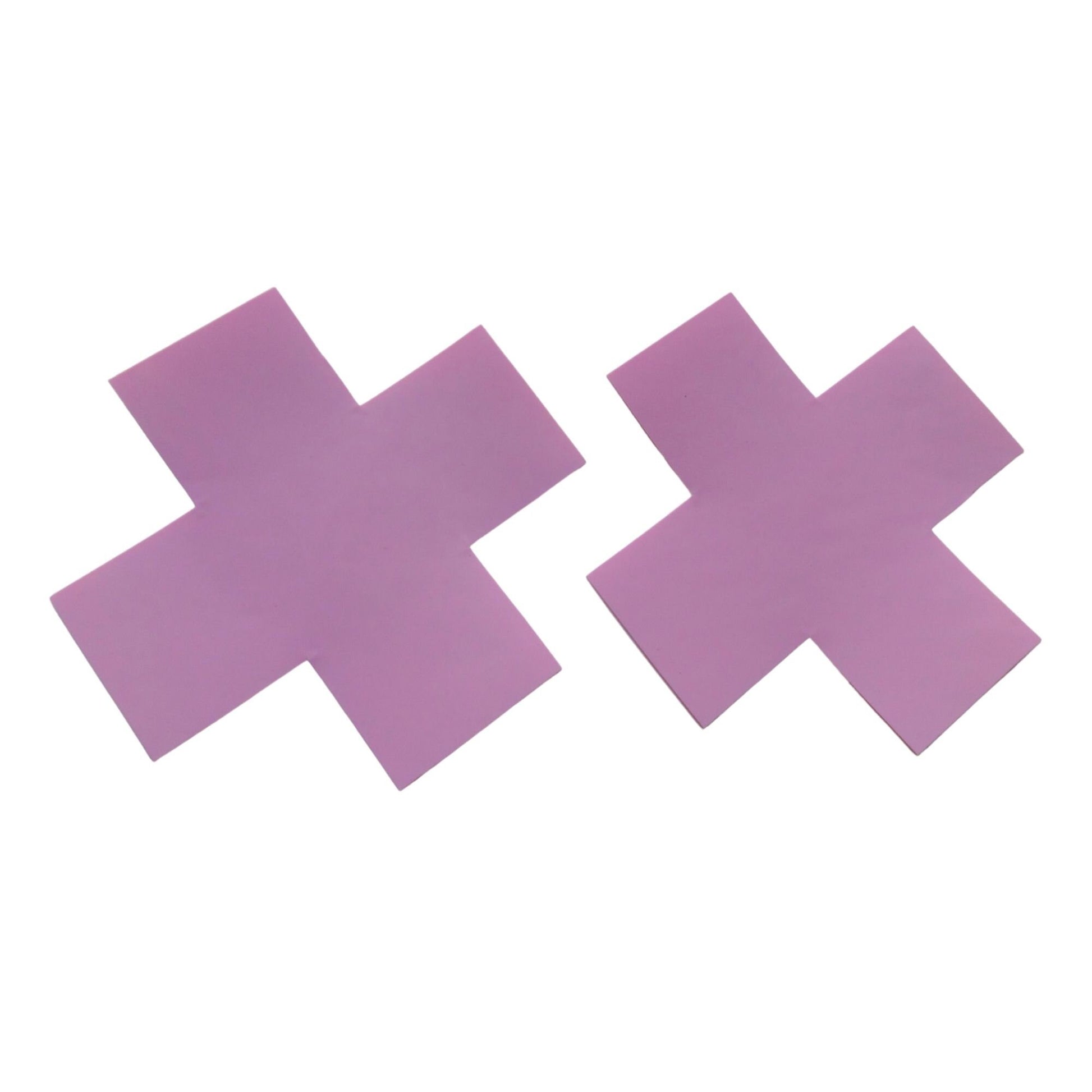 Big Cross or X Nipple Stickers/Pasties. Made from Lilac (Pale pink) Latex Rubber.  These have an overall width of 9.5cm x 9.5cm and a nipple coverage area of around 5cm