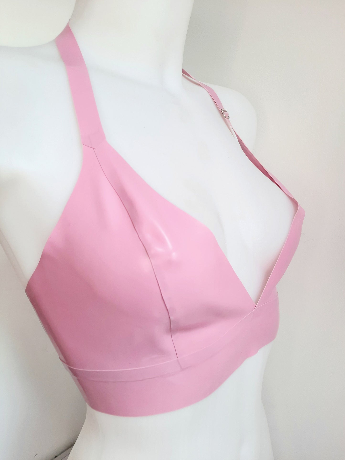 Lilac/Pink Latex Bra Top Latex Halter Neck Bralette Soft Longline Bra Top Rubber Bra