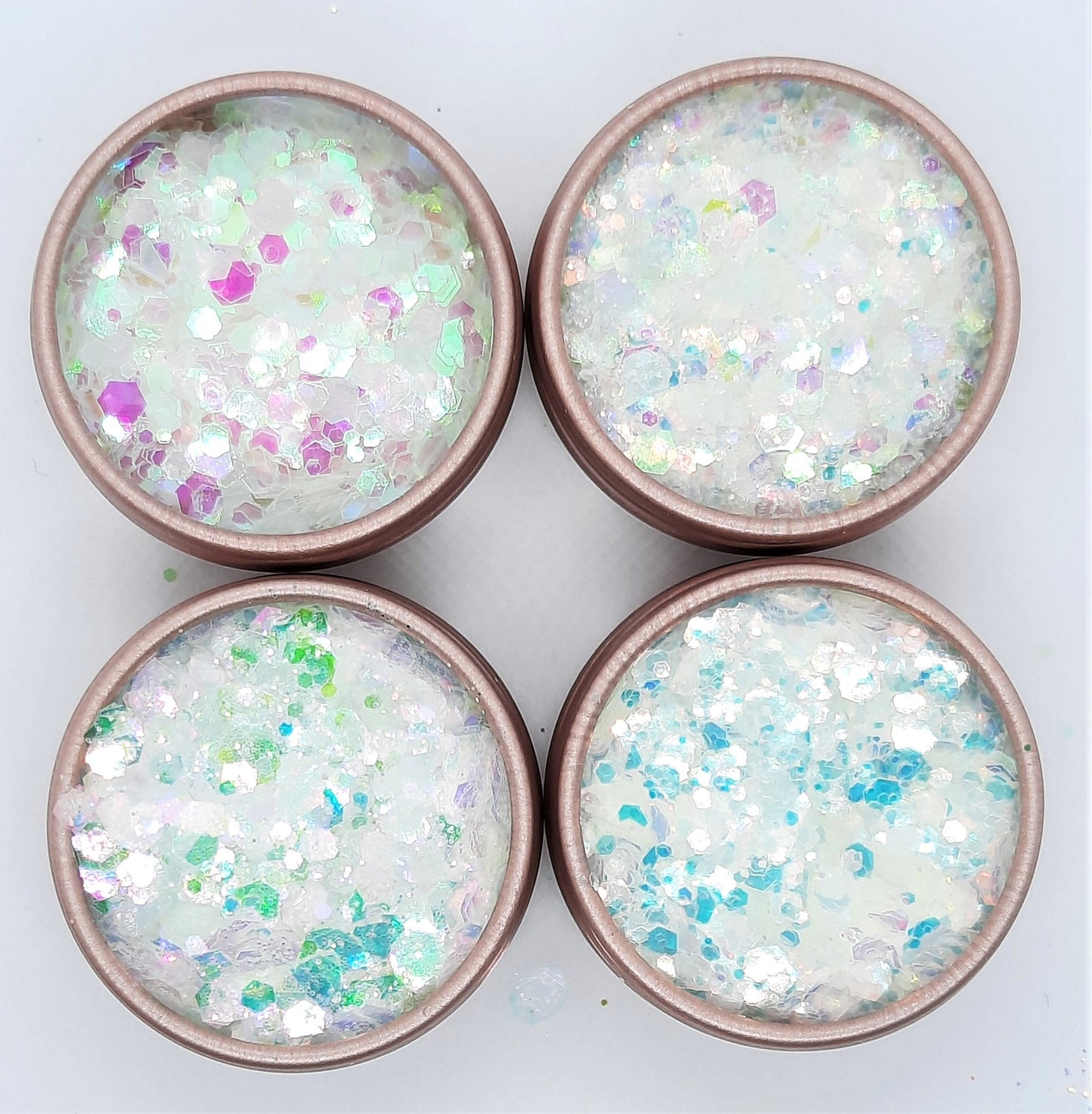 Set of 4 Iridescent White with pink, blue, green or mixed Colour Change Festival Disco Glitter Mix