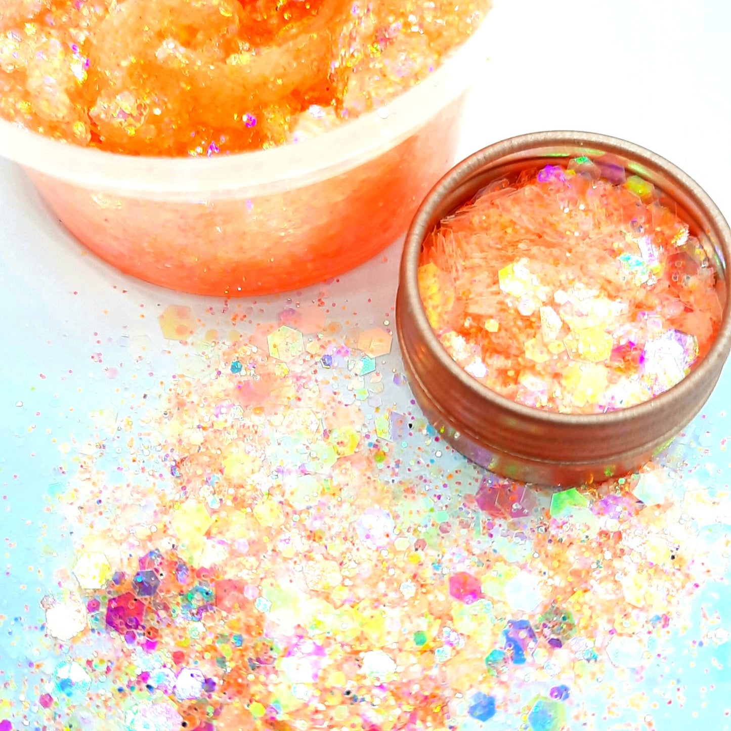 Set of 4 Iridescent Pastel Glitter Mixes, Purple, Orange, Yellow & Pink Festival Disco Glitter Mix