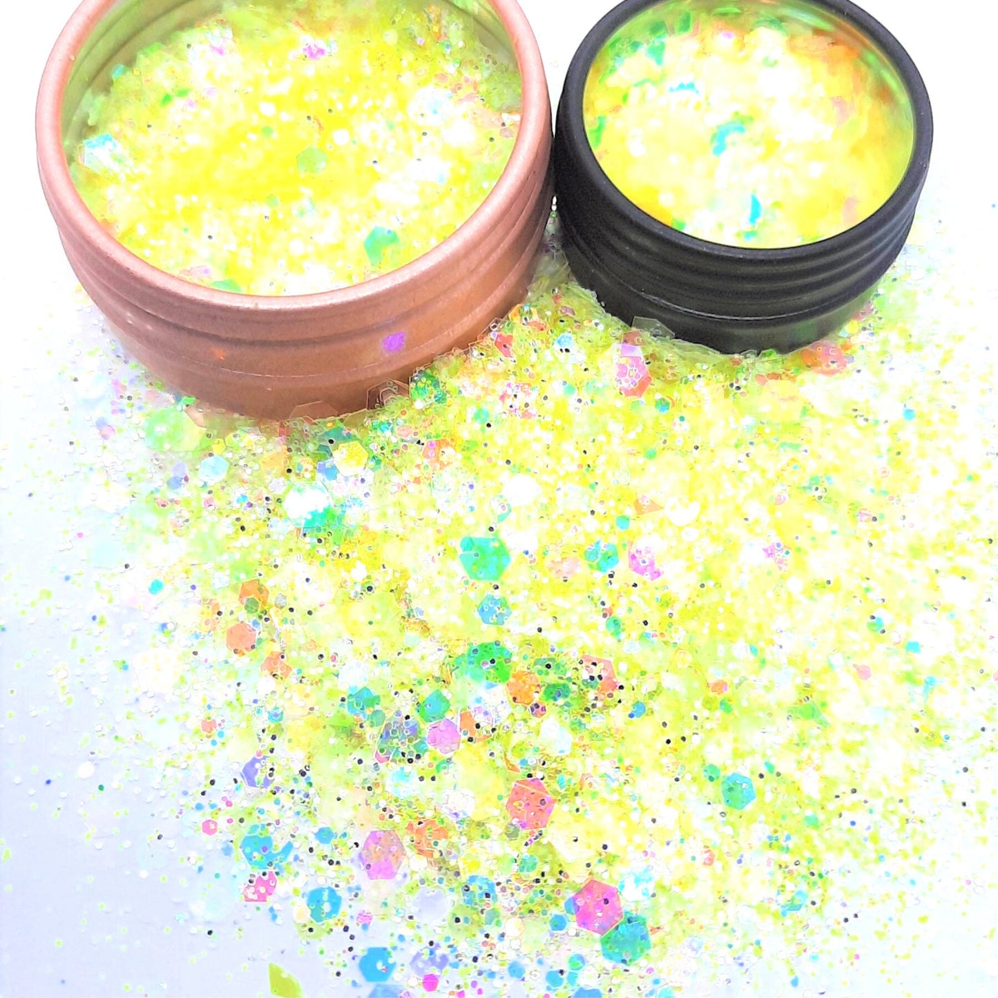 Set of 4 Iridescent Pastel Glitter Mixes, Purple, Orange, Yellow & Pink Festival Disco Glitter Mix