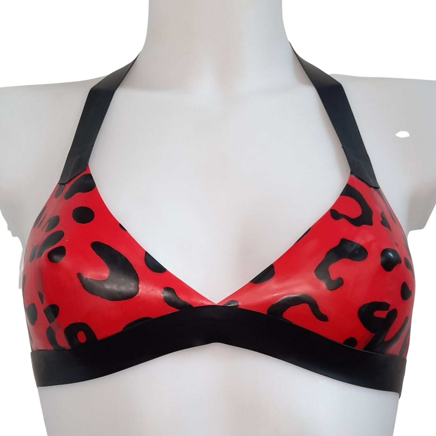 Red Leopard Print Latex Bralette Soft Bra Top Rubber Bra Latex Lingerie